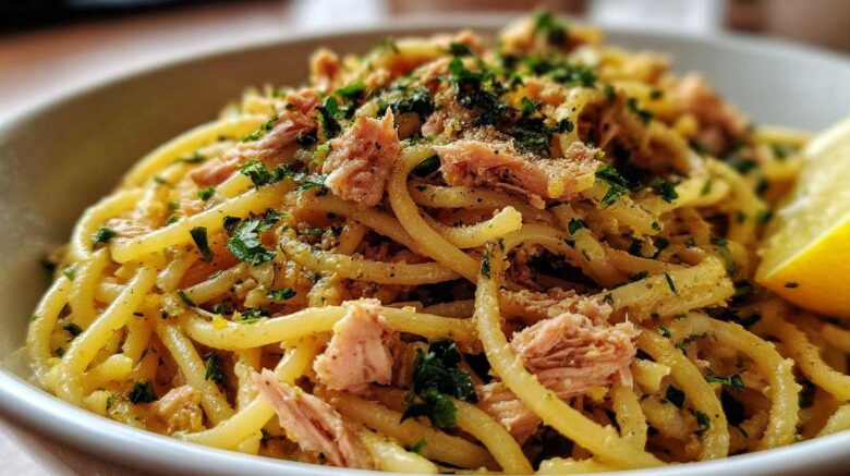 Lemon garlic tuna pasta