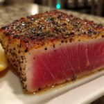 Seared tuna steak with lemon pepper