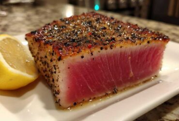 Seared tuna steak with lemon pepper