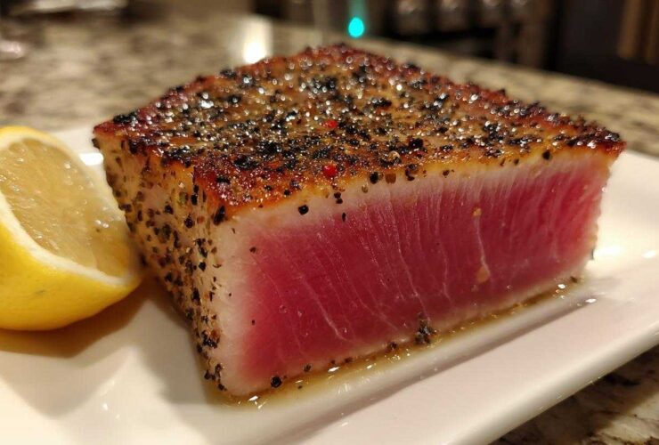 Seared tuna steak with lemon pepper