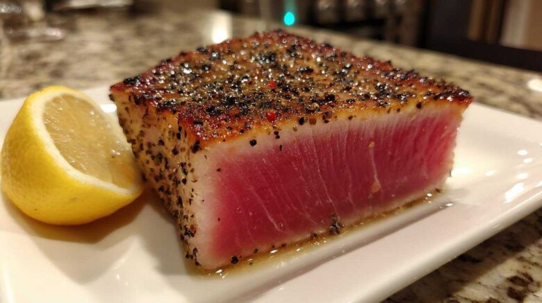 Seared tuna steak with lemon pepper