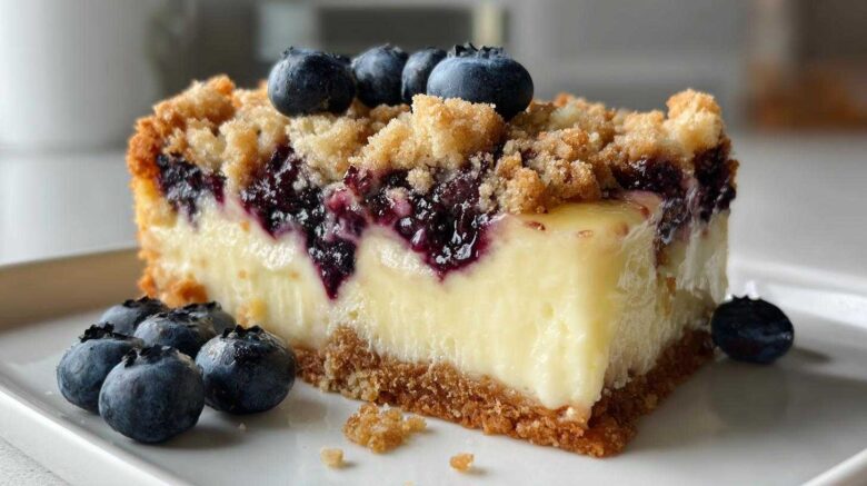 Blueberry Crumble Cheesecake Bars