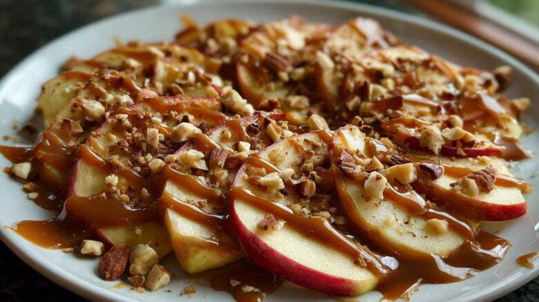 Apple Nachos with Caramel Drizzle and Nuts