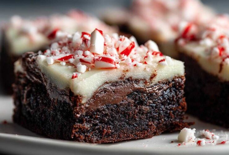Candy Cane Brownies with Swirled Peppermint Frosting