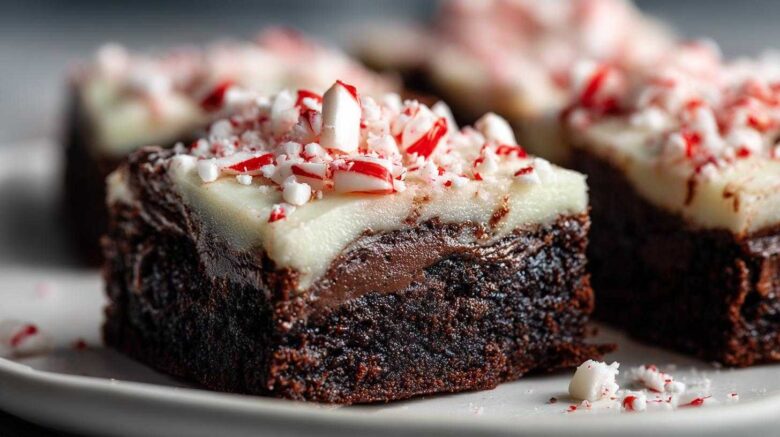 Candy Cane Brownies with Swirled Peppermint Frosting