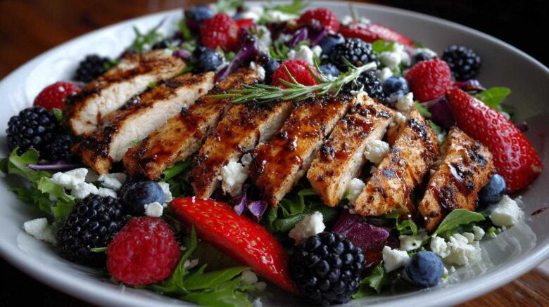 Grilled Chicken Salad with Berries and Feta