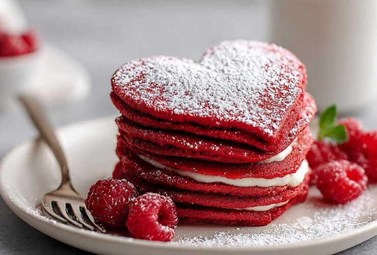 Heart-Shaped Red Velvet Pancakes (Breakfast in Bed)