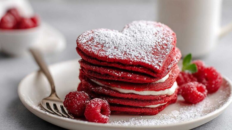 Heart-Shaped Red Velvet Pancakes (Breakfast in Bed)
