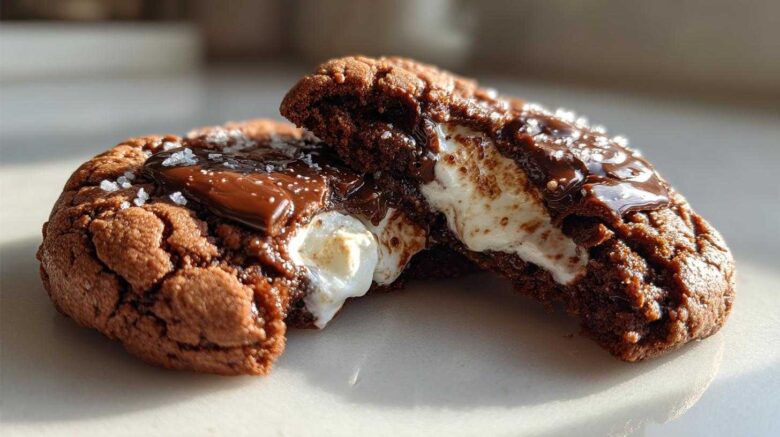 Hot Chocolate Cookies with Melty Marshmallow Centers