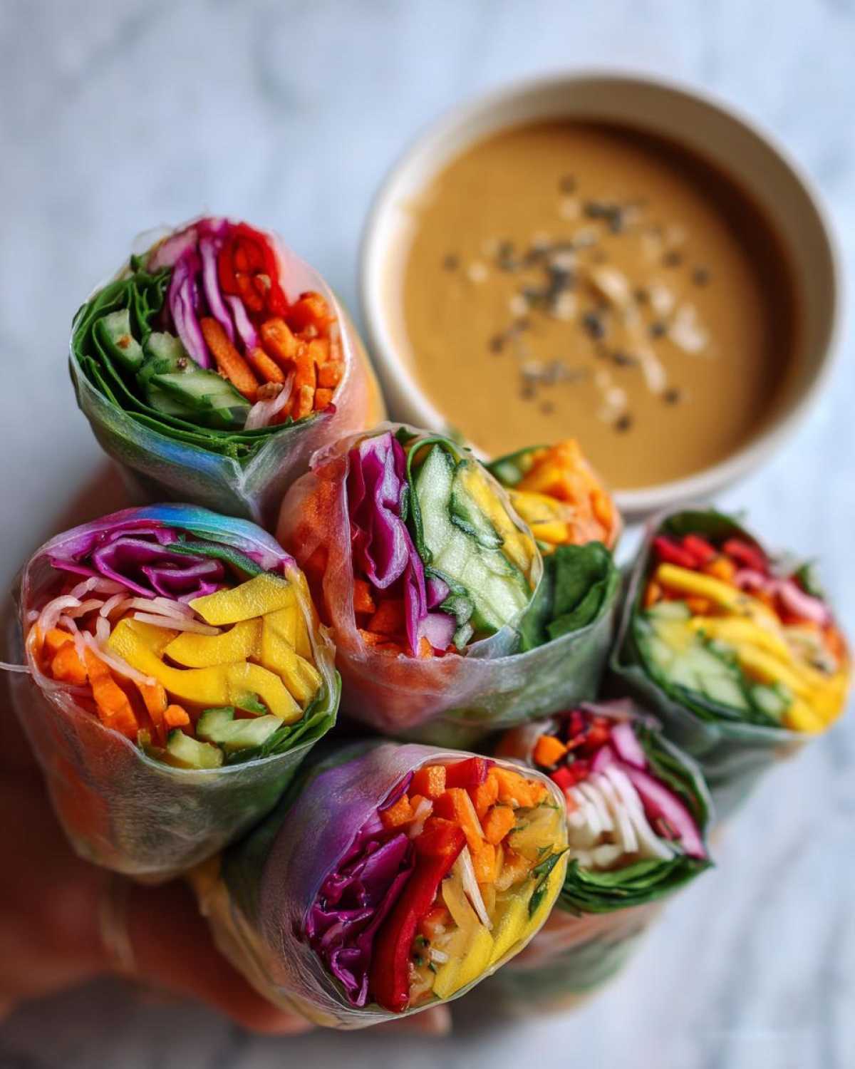 Rainbow Veggie Spring Rolls with Peanut Dipping Sauce - detail 4