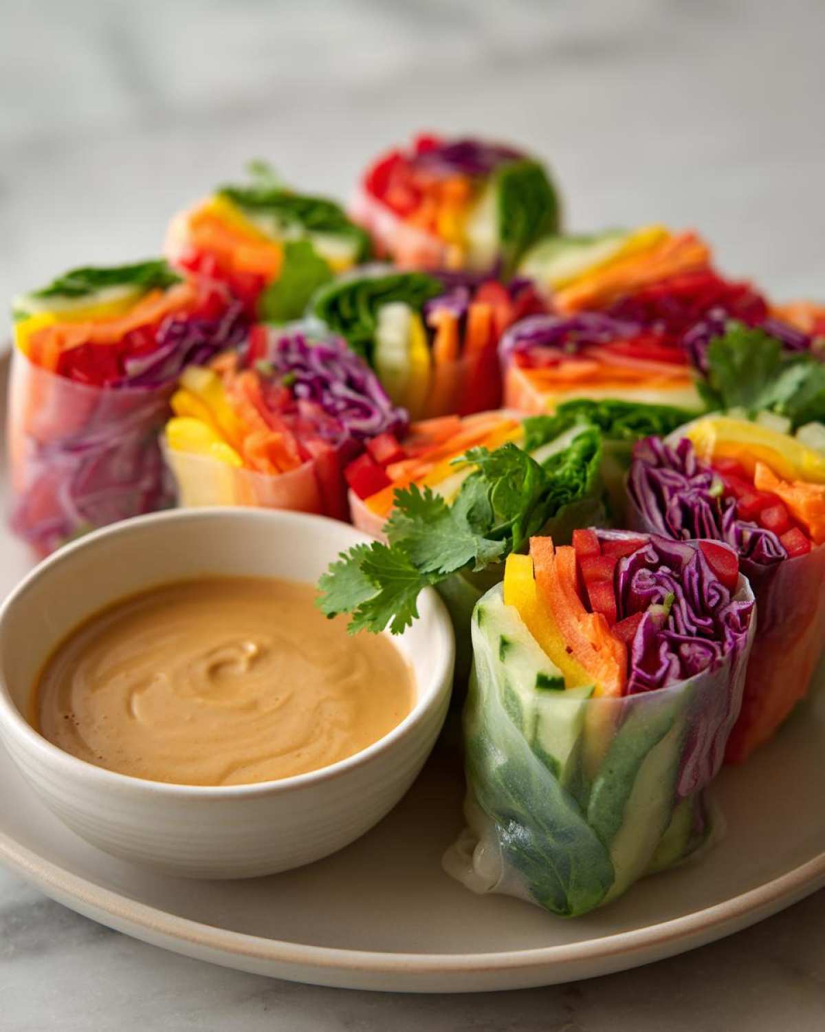 Rainbow Veggie Spring Rolls with Peanut Dipping Sauce - detail 1