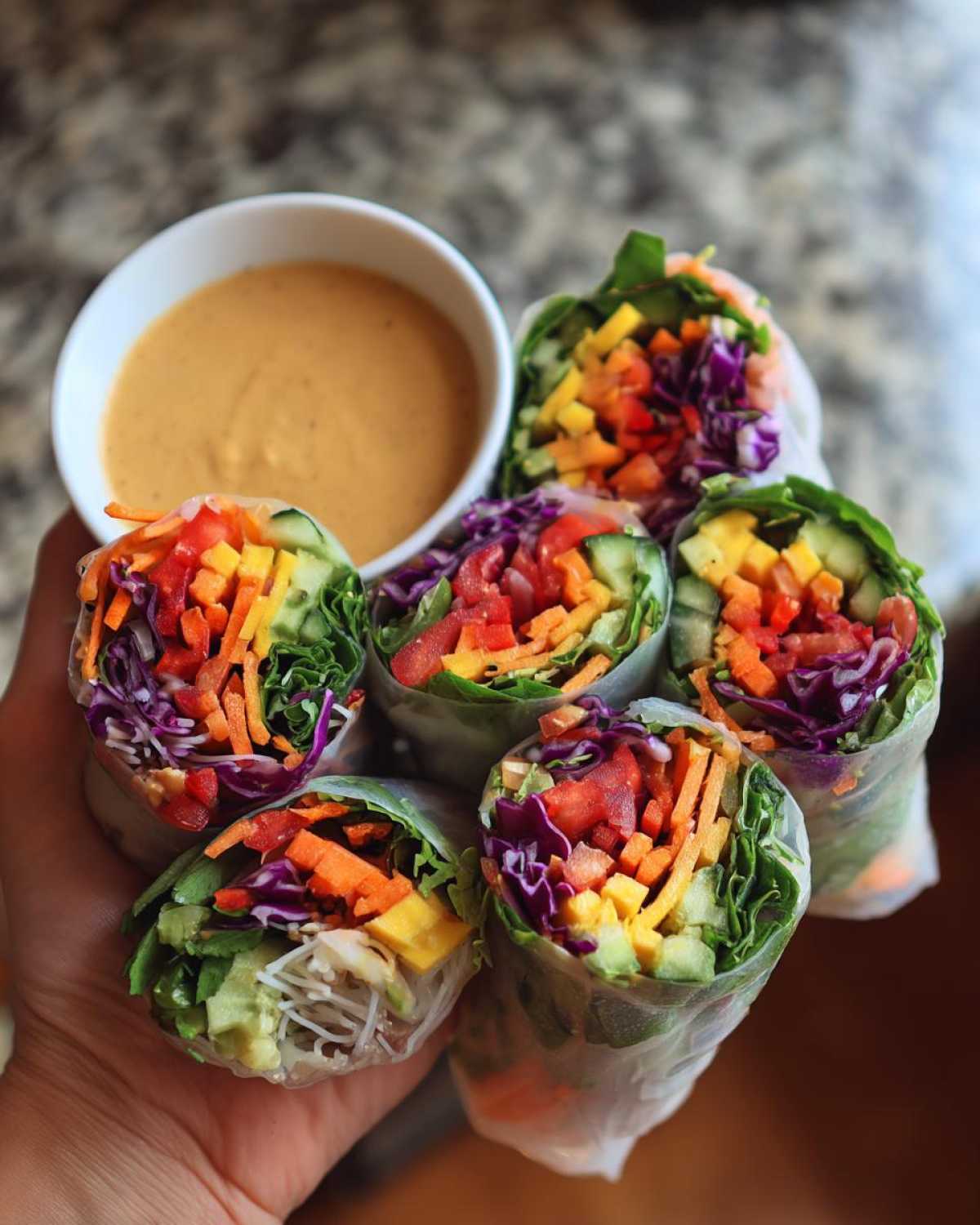 Rainbow Veggie Spring Rolls with Peanut Dipping Sauce - detail 2