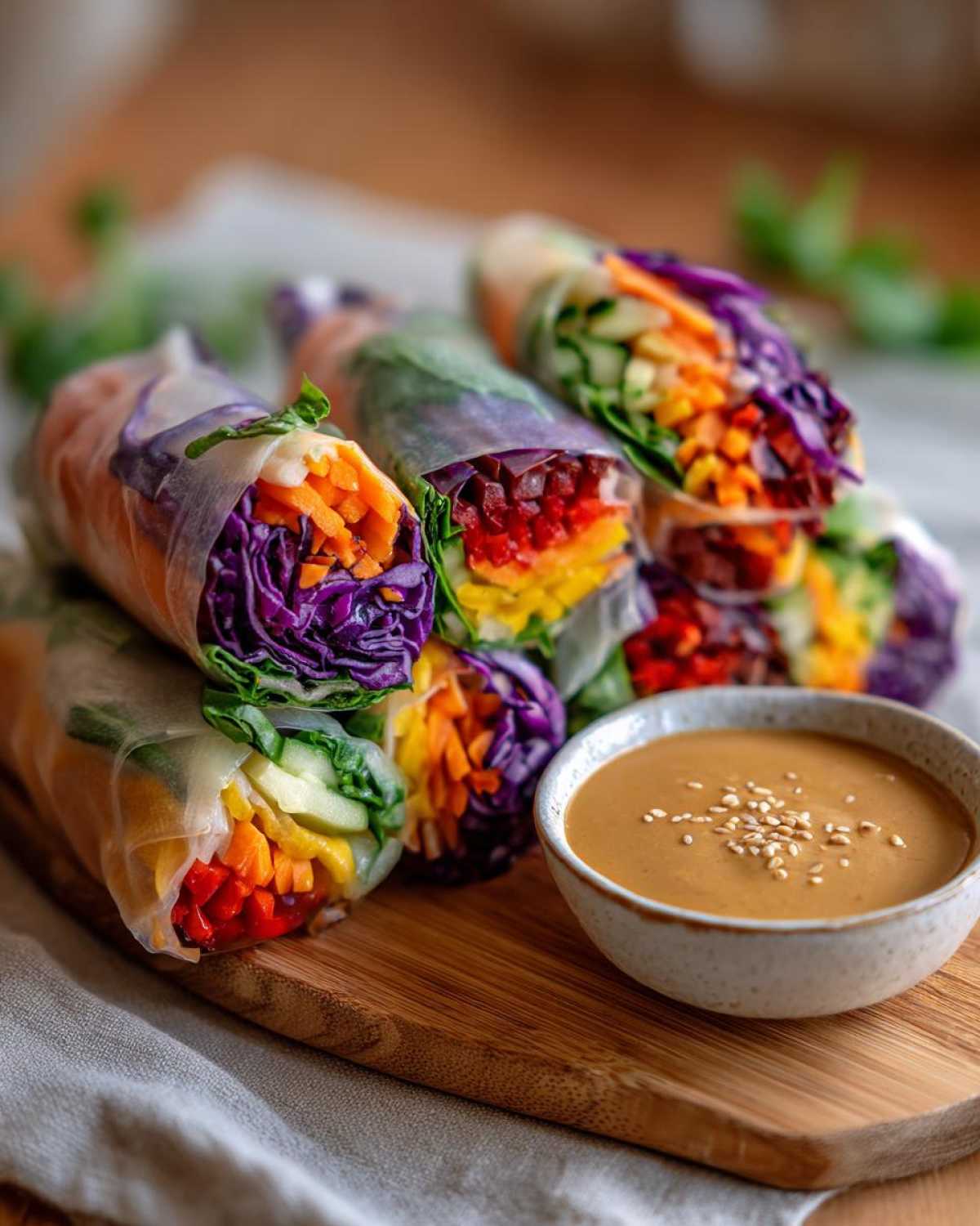 Rainbow Veggie Spring Rolls with Peanut Dipping Sauce - detail 3