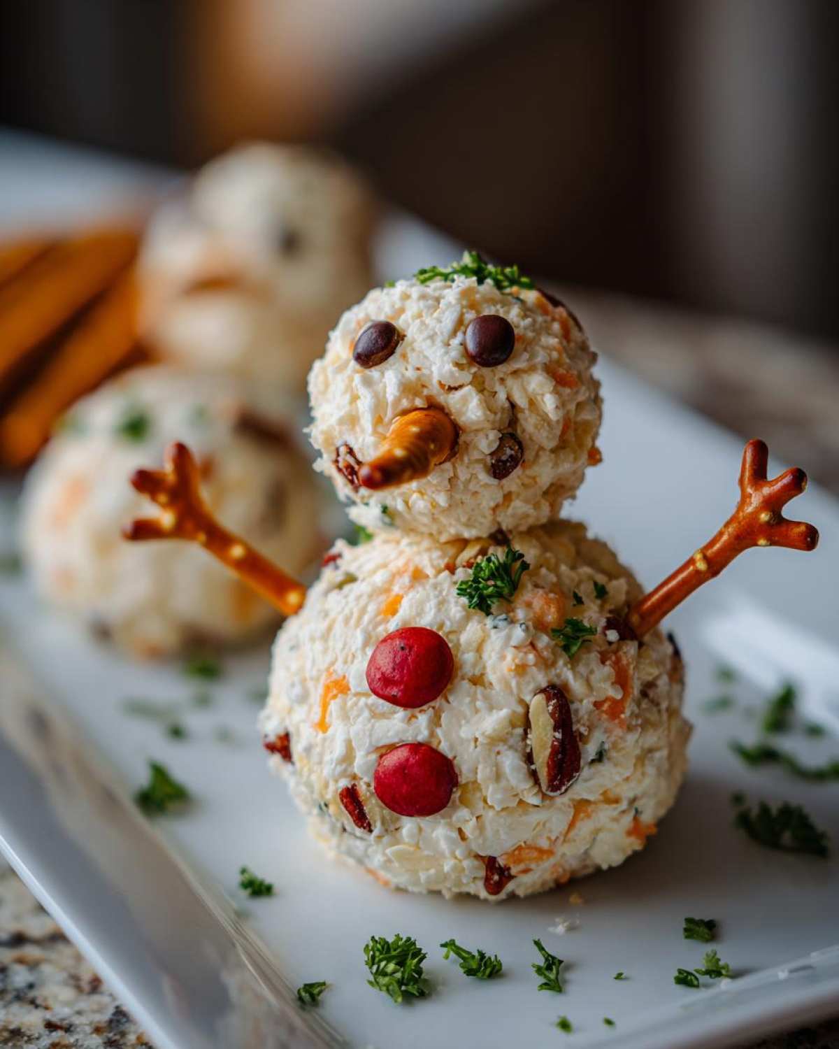 Snowman Cheese Ball (Adorable Holiday Appetizer) - detail 4