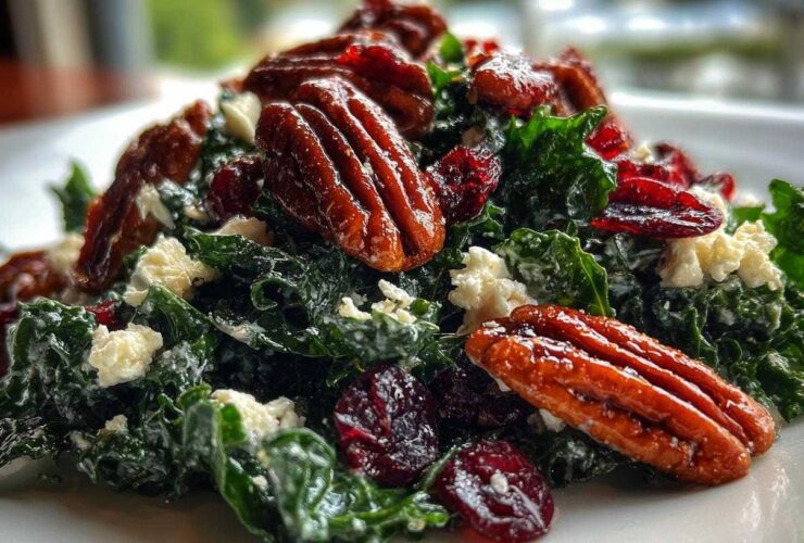 Warm Winter Kale Salad with Candied Pecans