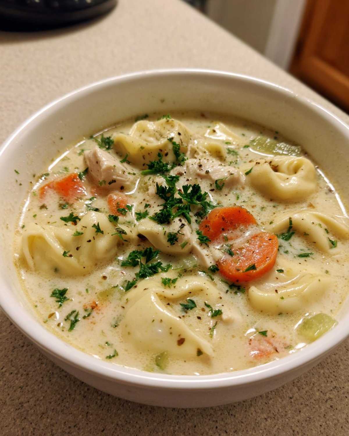 creamy chicken tortellini soup - detail 1