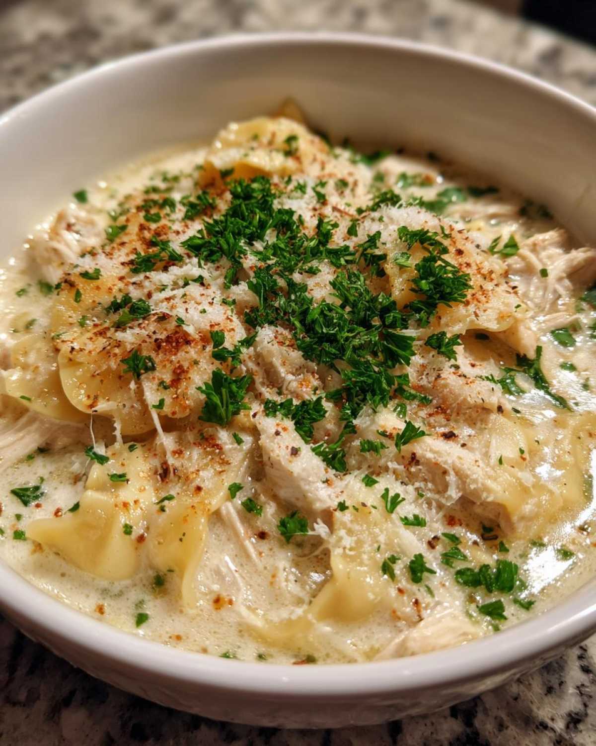 creamy white chicken lasagna soup - detail 1