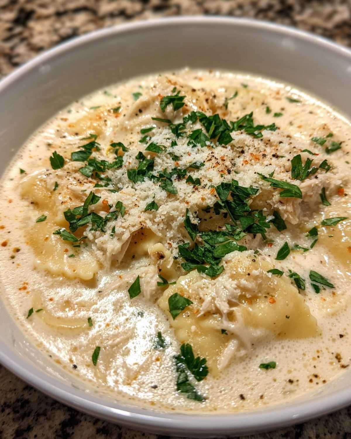 creamy white chicken lasagna soup - detail 2