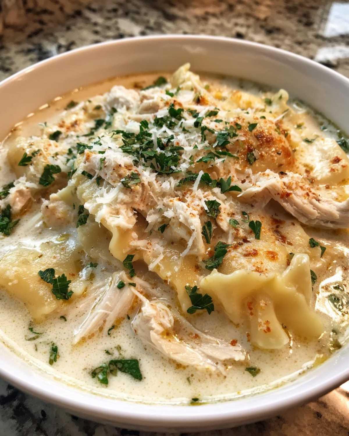 creamy white chicken lasagna soup - detail 3