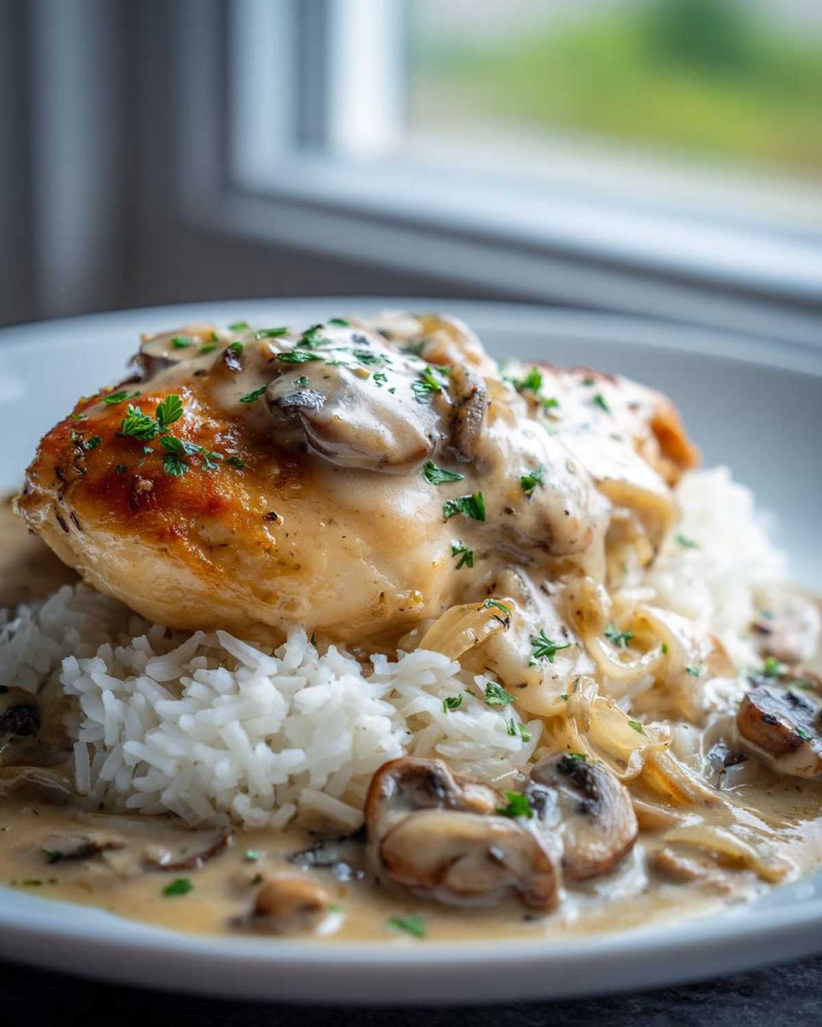 smothered chicken and rice - detail 2