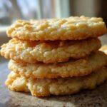 A close-up stack of four soft sugar cookies showing their textured tops and golden-brown edges.