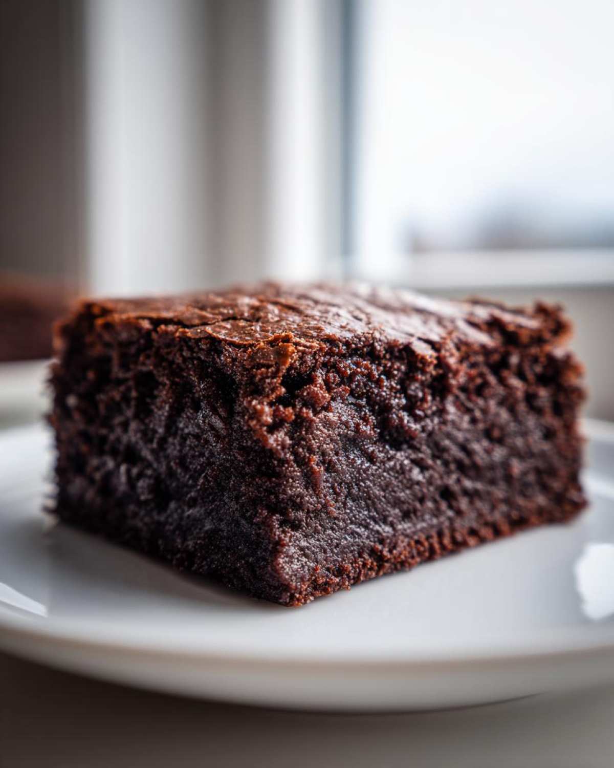 Close-up of a fudgy, dark chocolate brownie slice, likely from gordon ramsay’s chocolate brownies were the recipe.