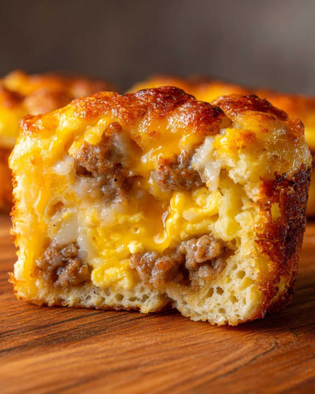 Cross-section view showing the fluffy interior of a McGriddle muffin filled with sausage, egg, and melted cheese.