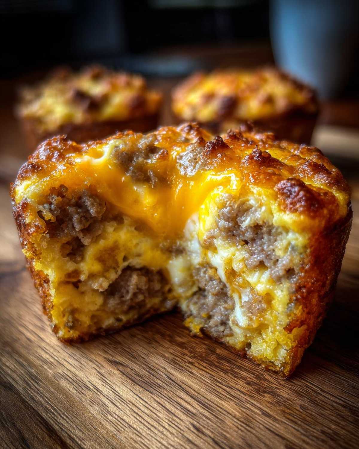 Close-up of a savory McGriddle muffin cut in half, showing sausage, egg, and melted cheese filling.