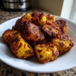 A close-up of perfectly crispy and golden-brown Irish Roasted Potatoes piled high in a white serving bowl.