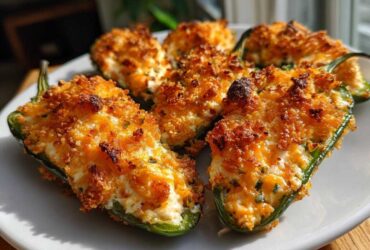 Close-up of baked Rattlesnake Bites stuffed with creamy filling and topped with golden, crispy breadcrumbs.