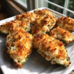 Close-up of baked Rattlesnake Bites stuffed with creamy filling and topped with golden, crispy breadcrumbs.